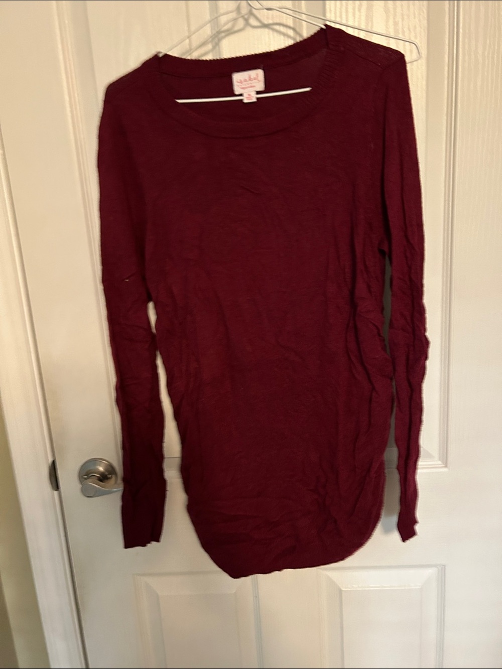Women’s Maroon Maternity Long  Sleeve Crewneck Sweater